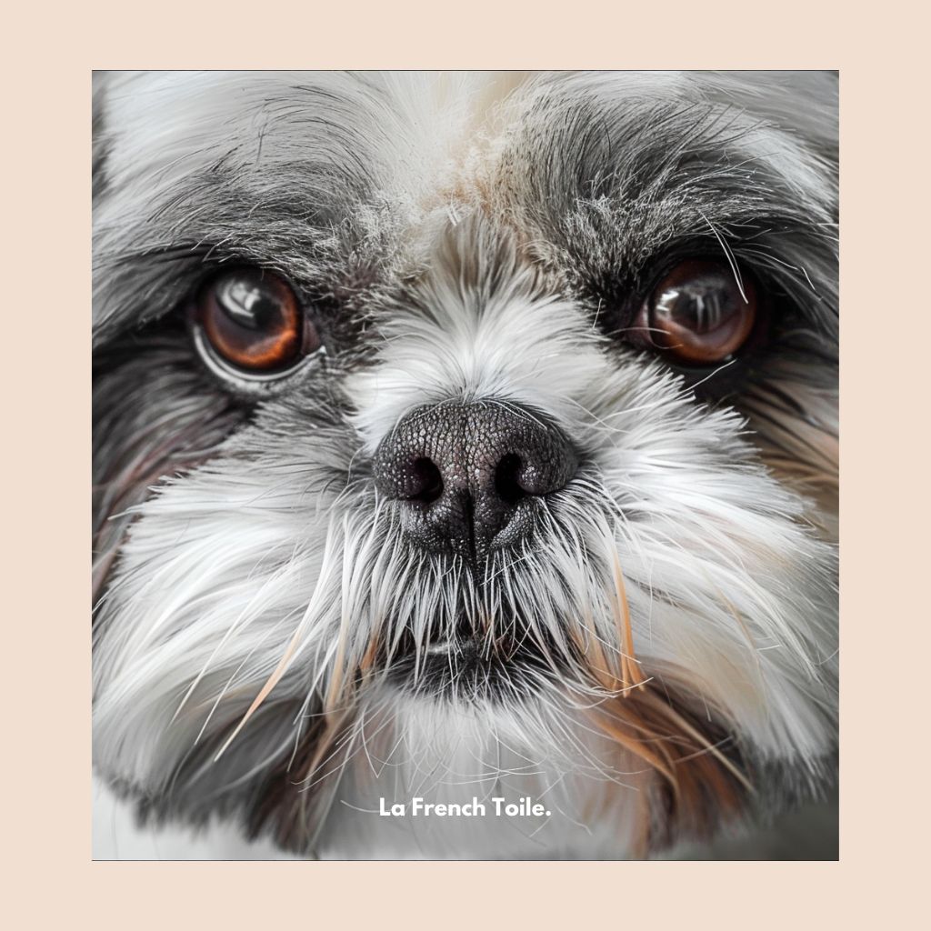 Shih Tzu, charmant et expressif, avec des longs poils soyeux.