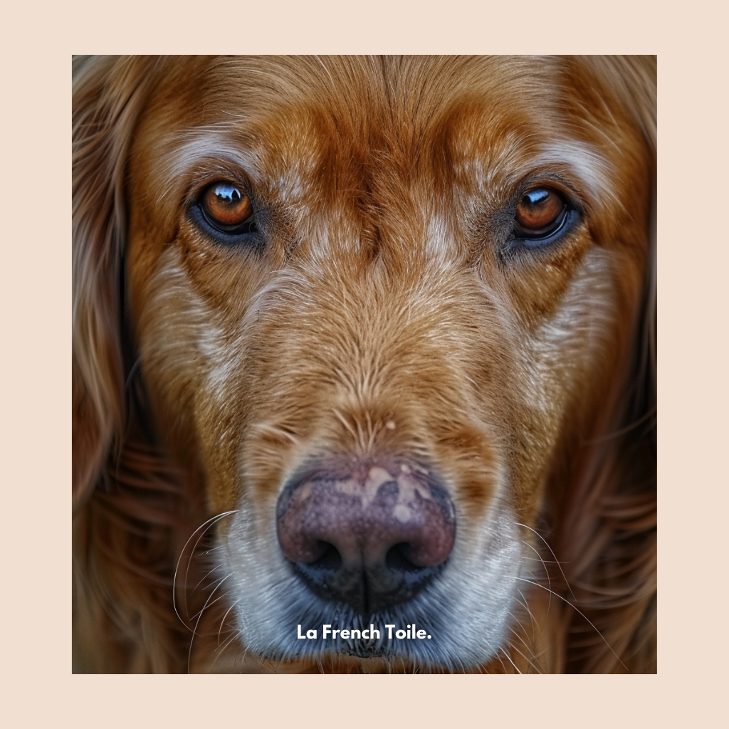 Golden Retriever, regard franc et bienveillant vers l'objectif.